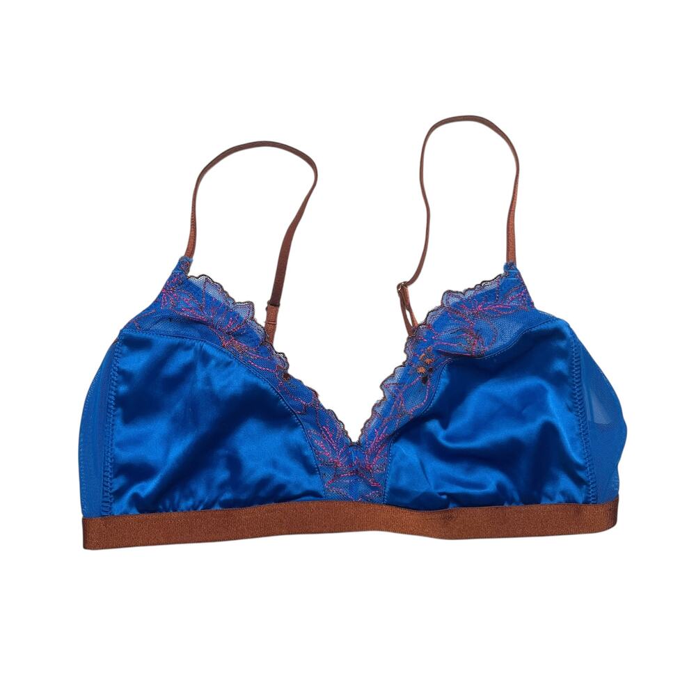 auden satin mesh embroidered triangle bralette size xs